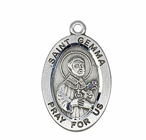 HMHReligiousMfg Sterling Silver Patron Saint Gemma Oval Medal Pendant, 7/8 Inch