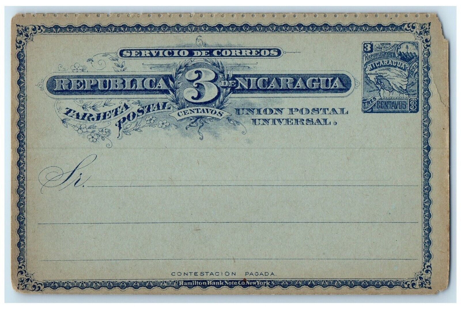 1895 3 Cent Nicaragua Interior Postcard