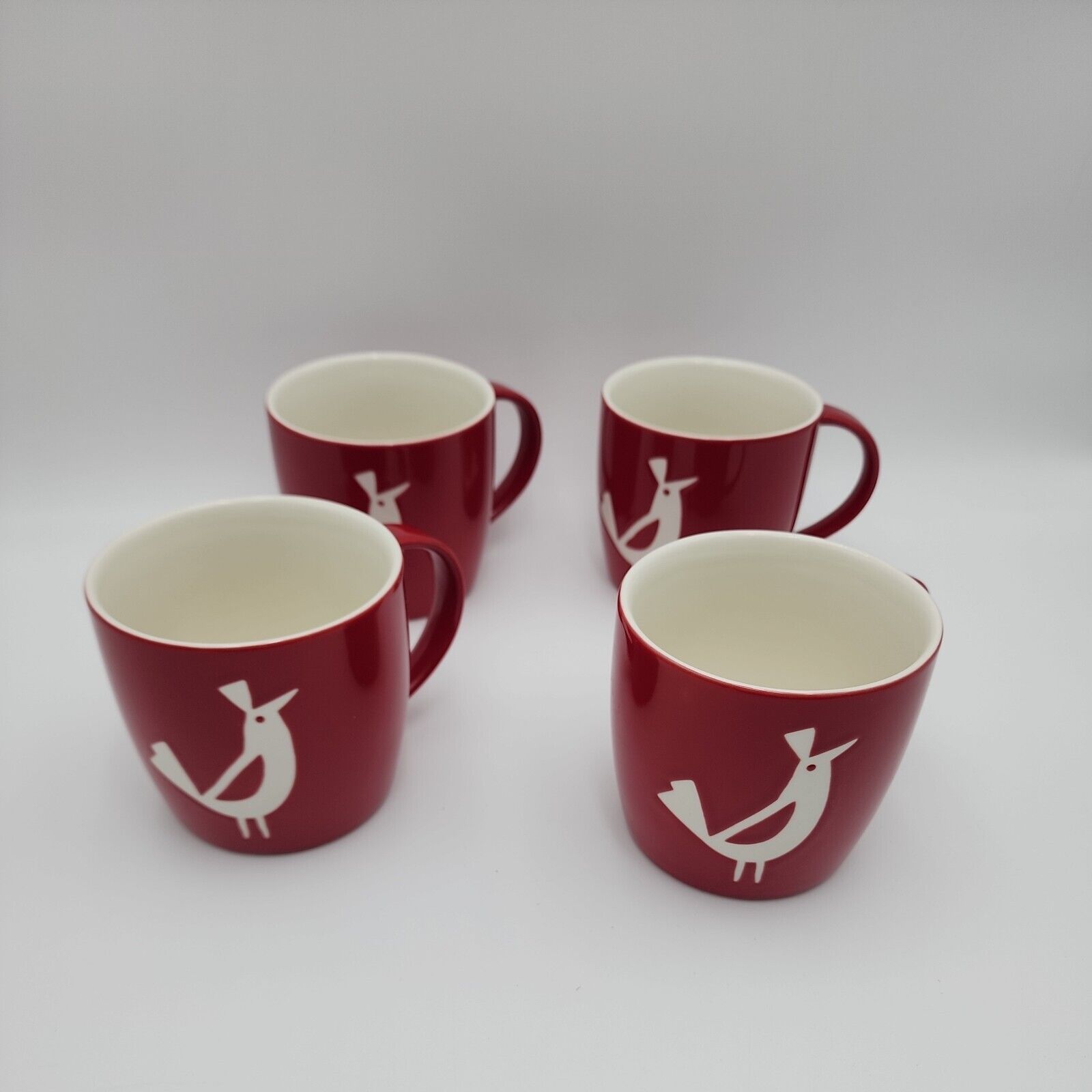Starbucks Lot of 4  Red Holiday Bird Partridge Coffee Mug Cup  2011