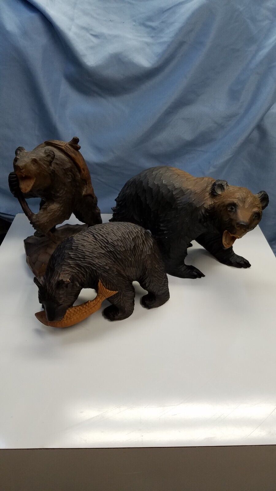 Japanese Carved Wood Bears set of 3 Hokkaido Adirondack Decor