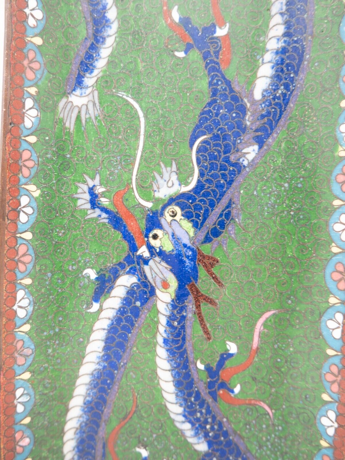 Large Dragon Plate Tray Antique Meiji Japanese Cloisonne Oriental Enamel