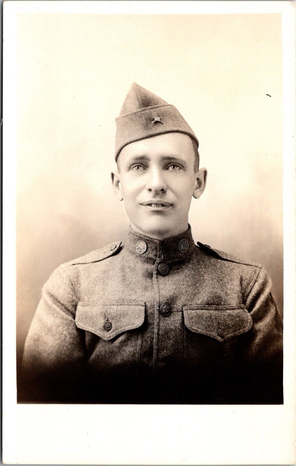 c1914 WWI Studio Portrait US Soldier in Uniform, K Company Wisconsin JA5