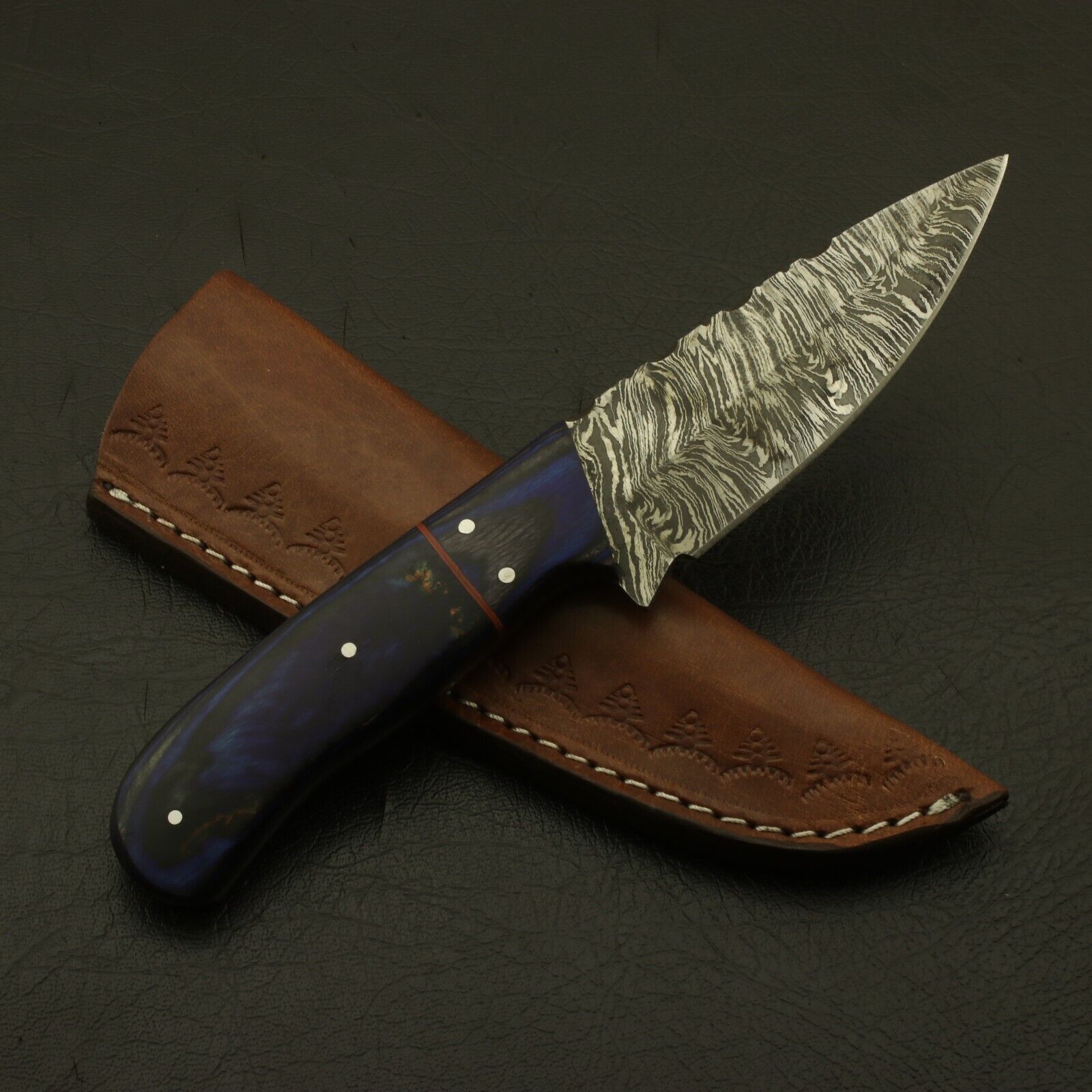 Custom 8 Inches Handmade Full Tang Pure Damascus Hunting Knife With Sheath EDC