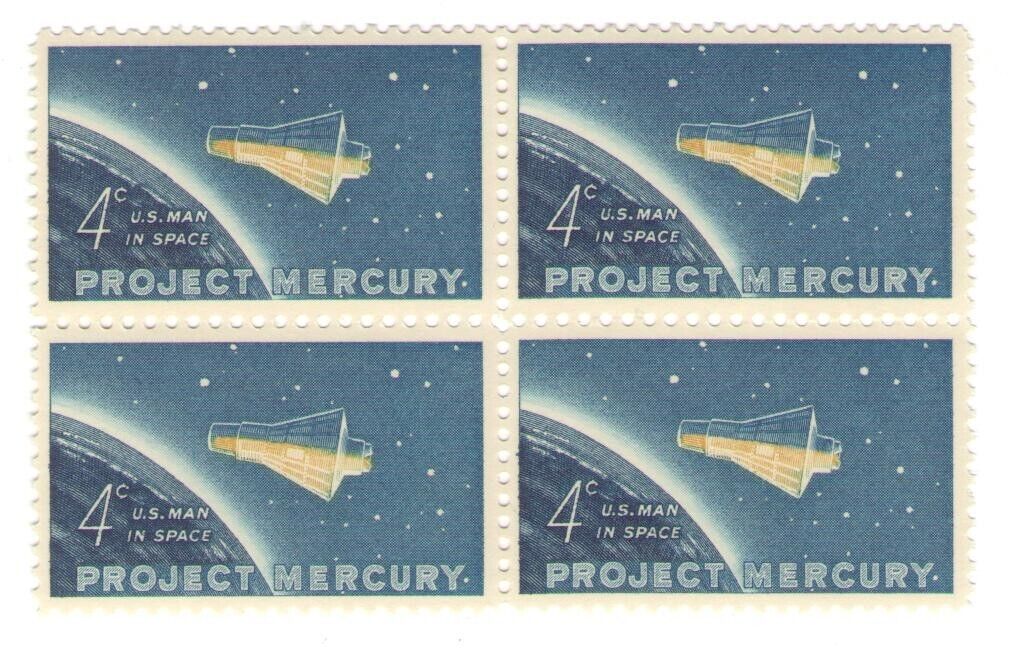 NASA Exploration Project Mercury John Glenn 61 Year Old Mint Vintage Stamp Block