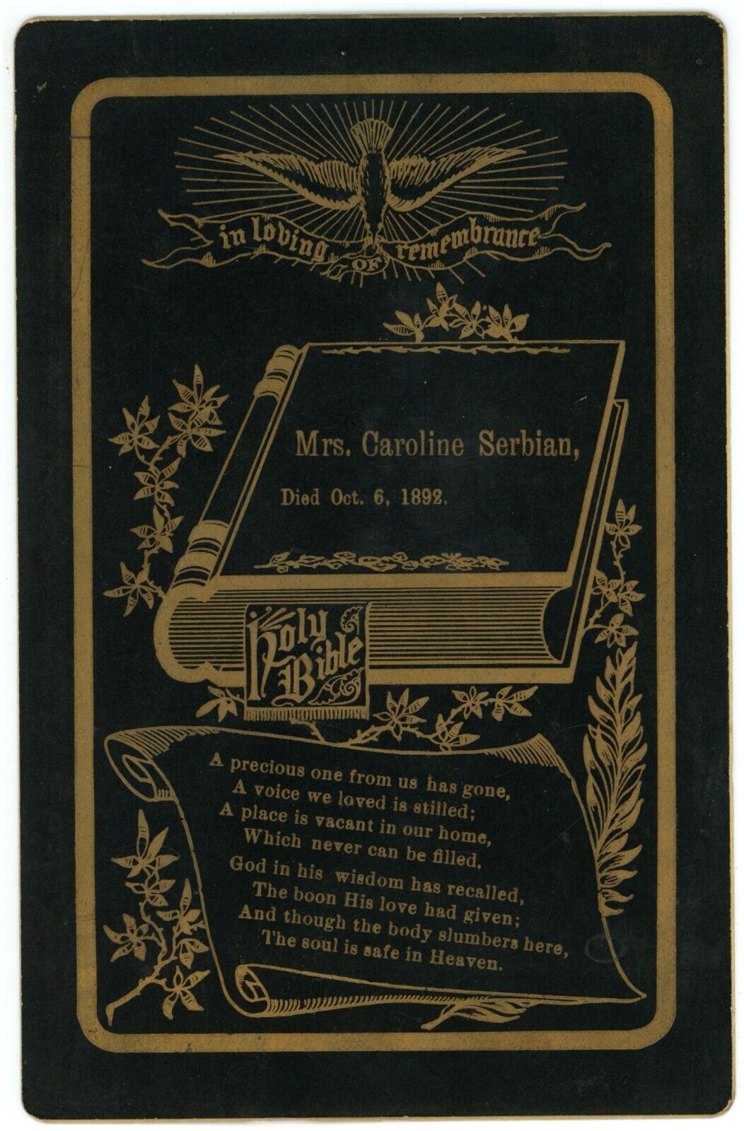 Circa 1890'S Memorial Cabinet Card Mrs. Caroline Serbian Chicago, OH