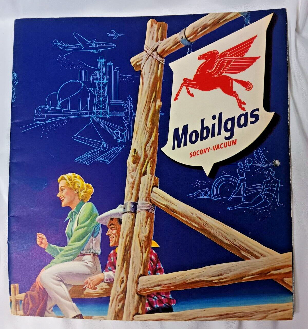 1953 Mobilgas Calendar NOS Gas & Oil western theme Rodeo Bucking Bronco