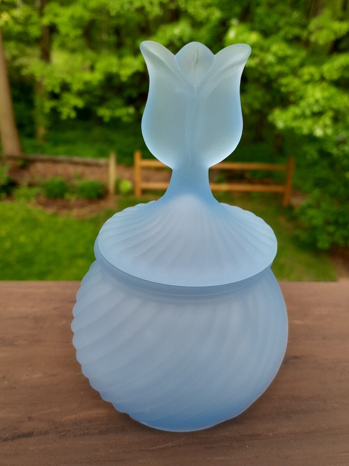 Partylite Candle Votive Vanity Jar Blue Satin Frosted Glass Tulip Flower 5.75\