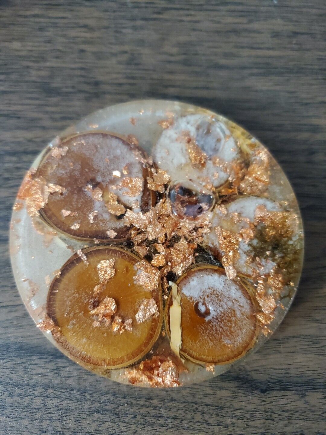 Lucite Resin Paperweight/coaster Copper Flakes Copper Tone Handmade 4\