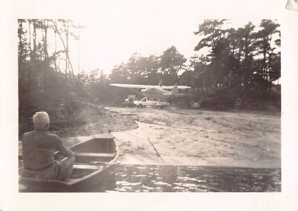Old Photo Snapshot Man Riding A Boat At River Floatplane plane #8 Z20