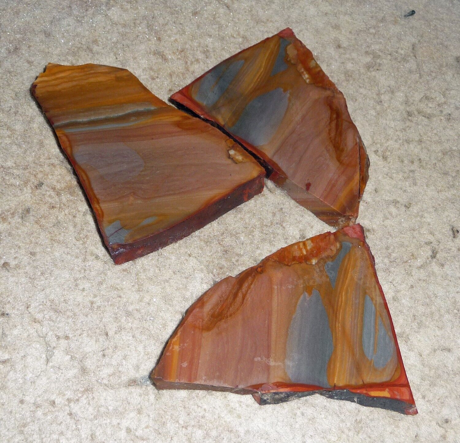 3 Multi  Colored  Jasper rock slabs stripped pattern -red blue hint of yellow