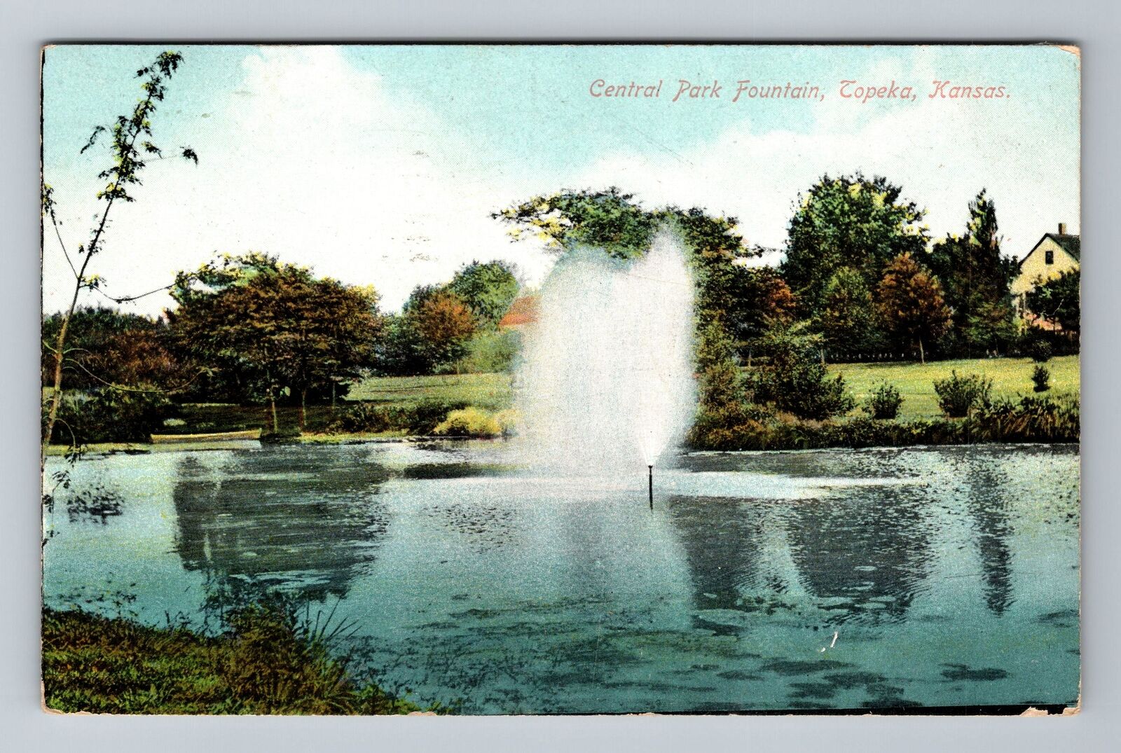 Topeka KS-Kansas, Central Park Fountain, c1909 Vintage Postcard