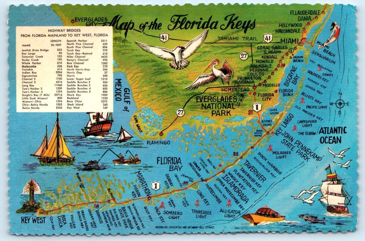 ILLUSTRATED MAP of the FLORIDA KEYS, FL ~ Cartograph c1980s ~4\