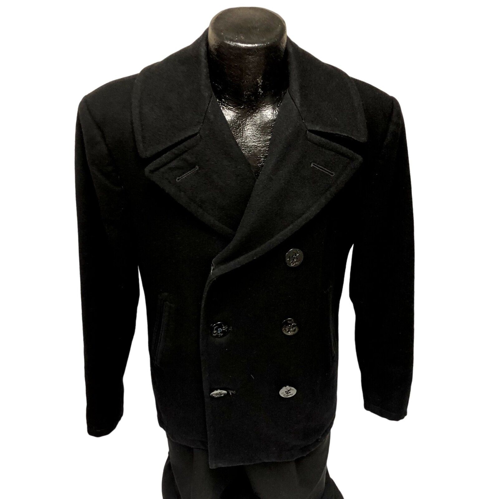 Vtg 90's Sterlingwear DSCP Black Wool PEA Coat Overcoat Military USN Navy Jacket