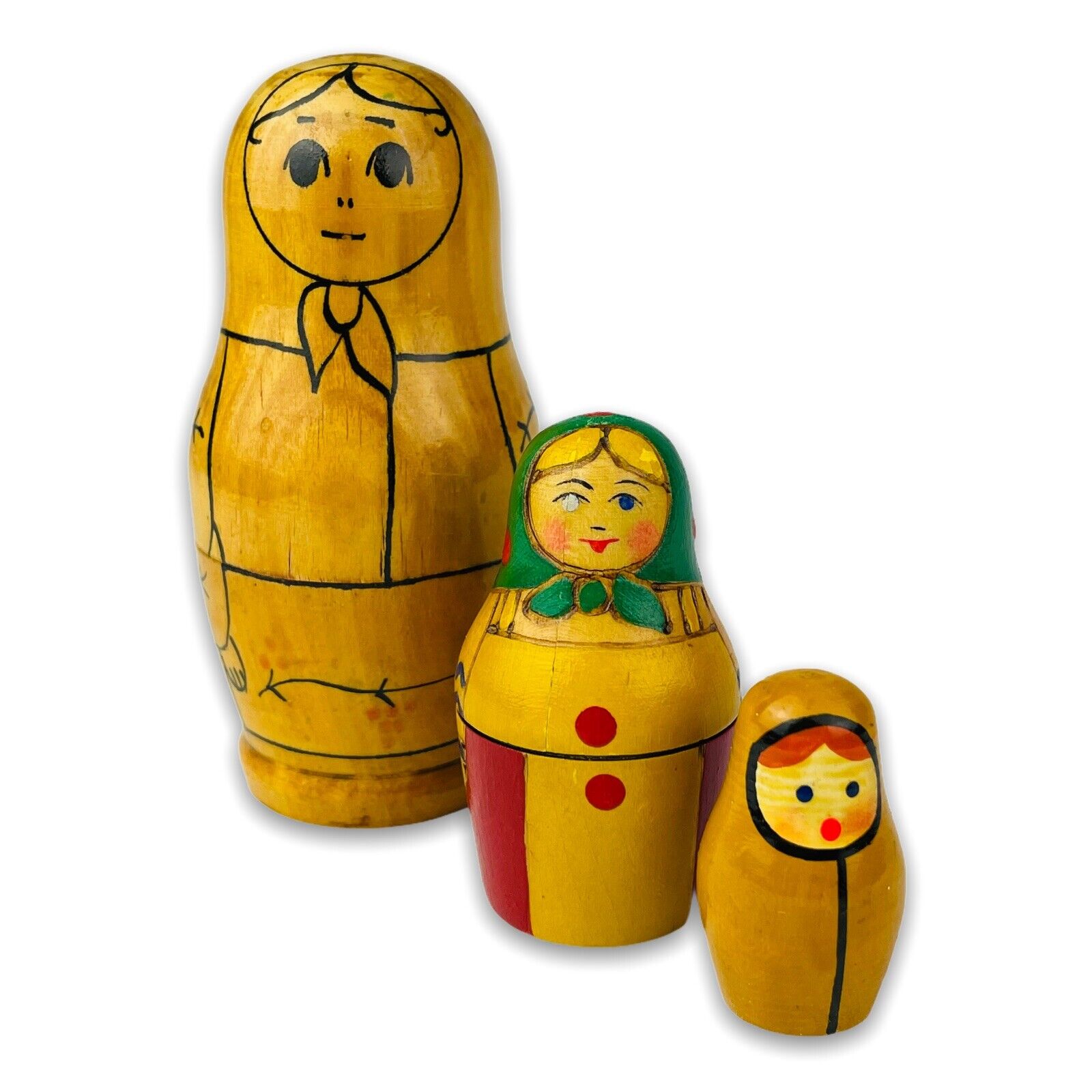 Vintage Matryoshka Russian Wooden Nesting Dolls Set of 3 Handmade