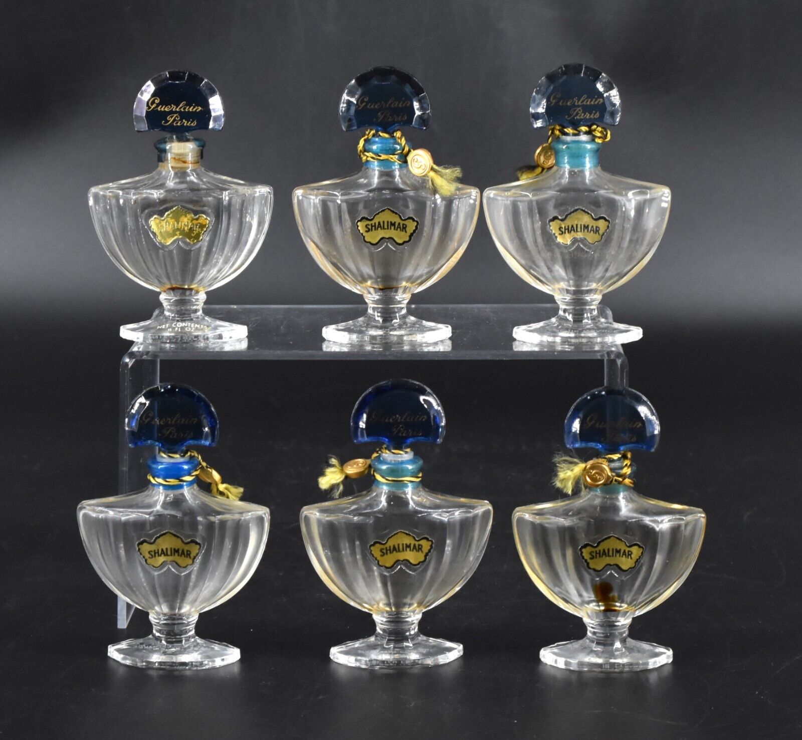 VTG Guerlain Paris SHALIMAR 1/2 OZ France Perfume Empty Bottle Fan Stopper