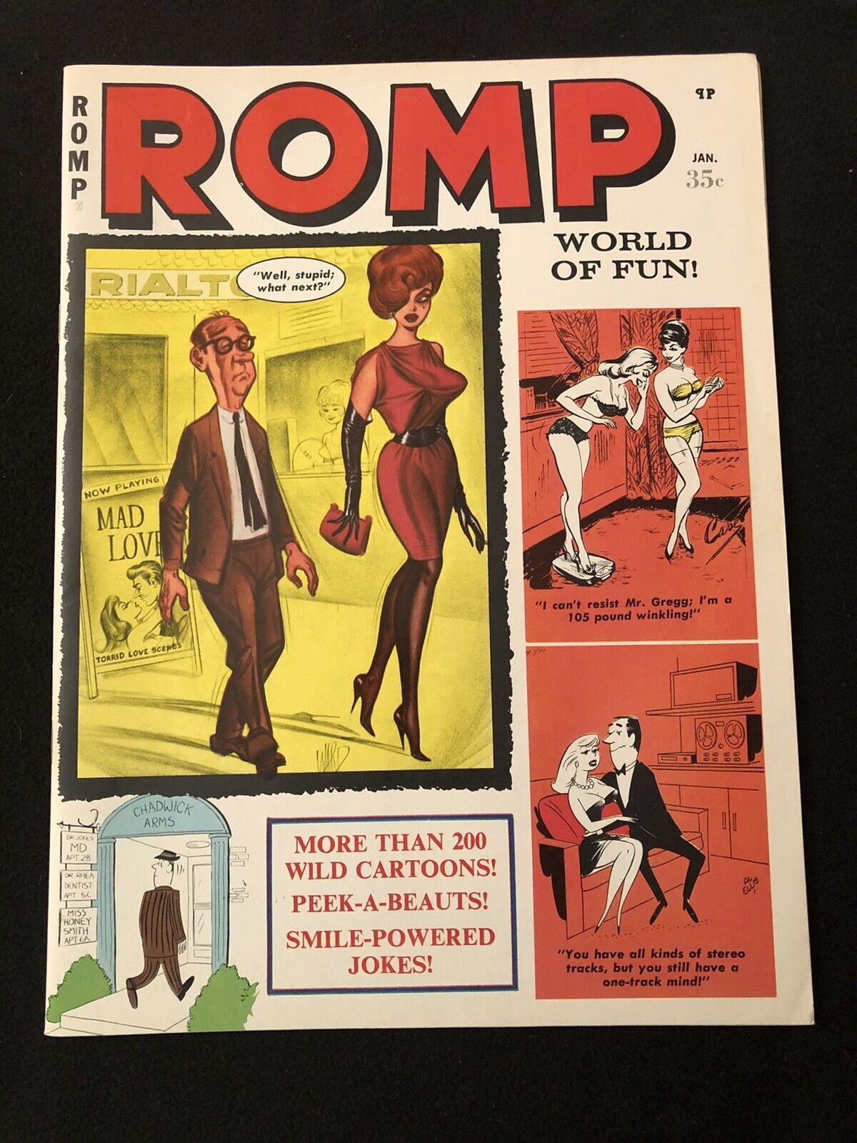 ROMP WORLD OF FUN 56 7.5 1970 HIGH GRADE LADY IN RED DRESS AND HIGH HEELS MB