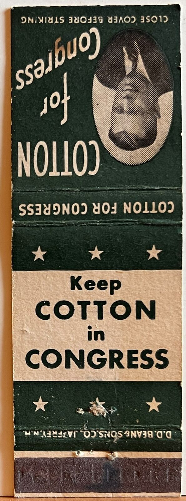 New Hampshire Republican US Congressman Norris Cotton Matchbook Cover