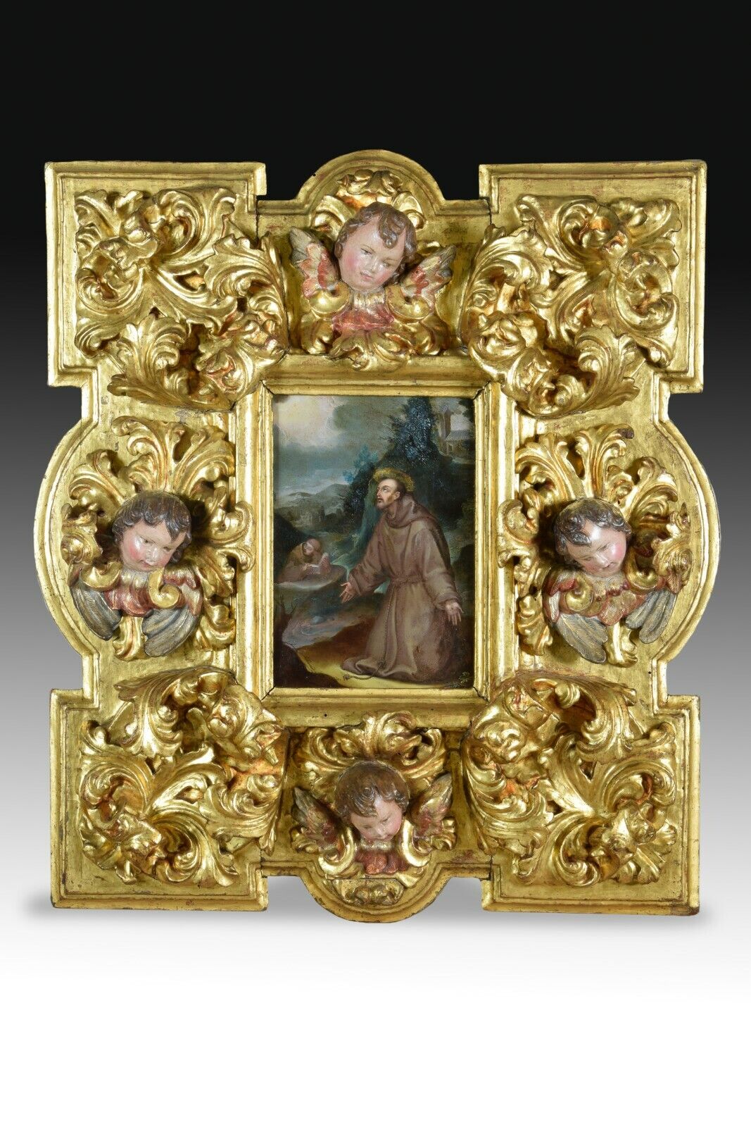 Saint Francis oil on copper with important frame.17th century.