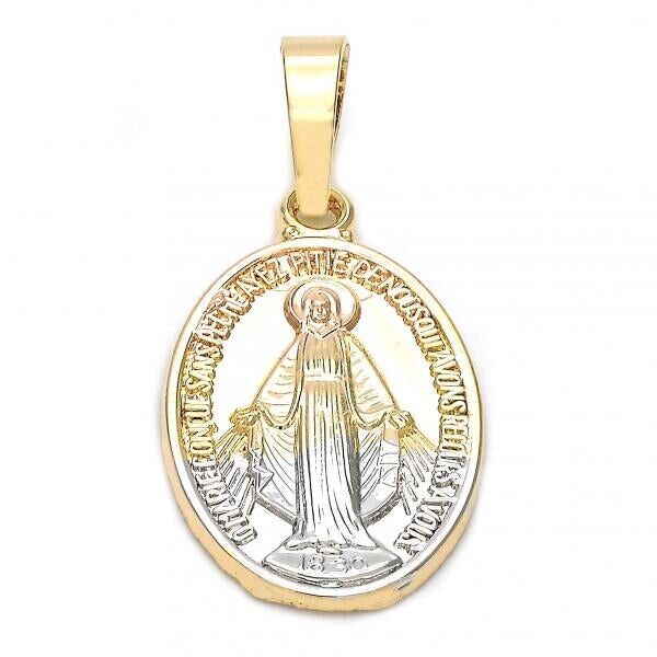 BEAUTIFUL TRICOLOR 18K GOLD OVER SILVER MIRACULOUS MEDAL WITH 20” CHAIN