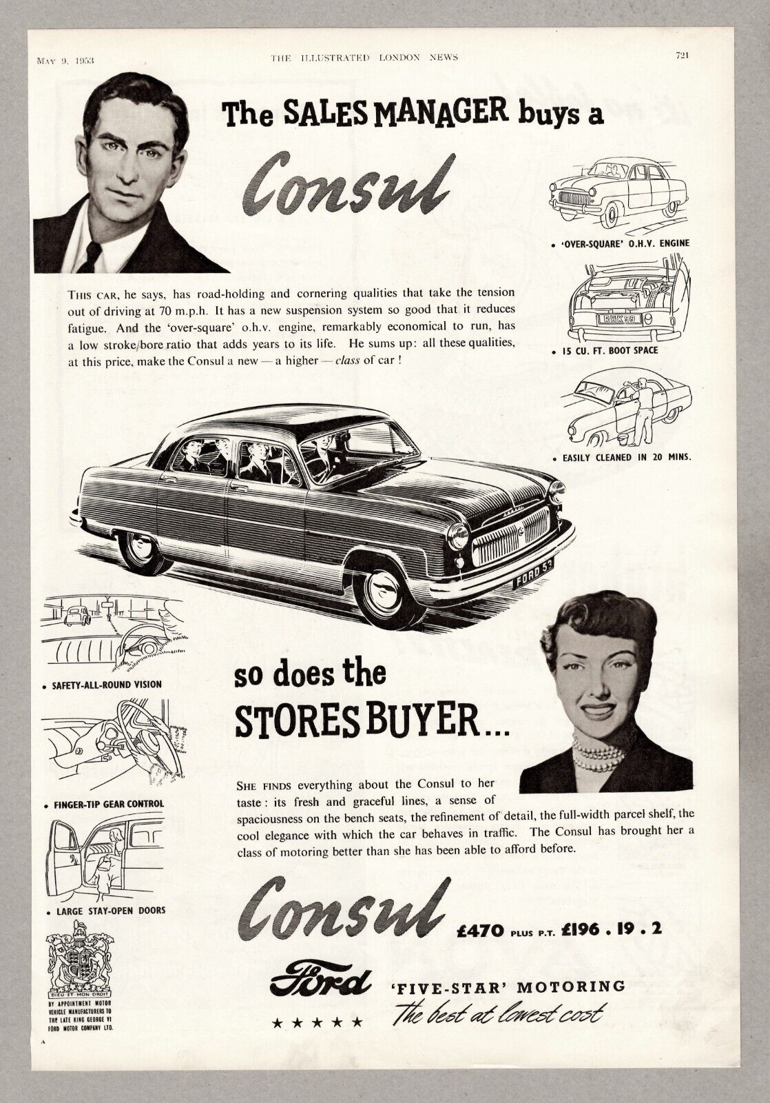 Ford Consul Motor Car Vintage Advert 1953 14\