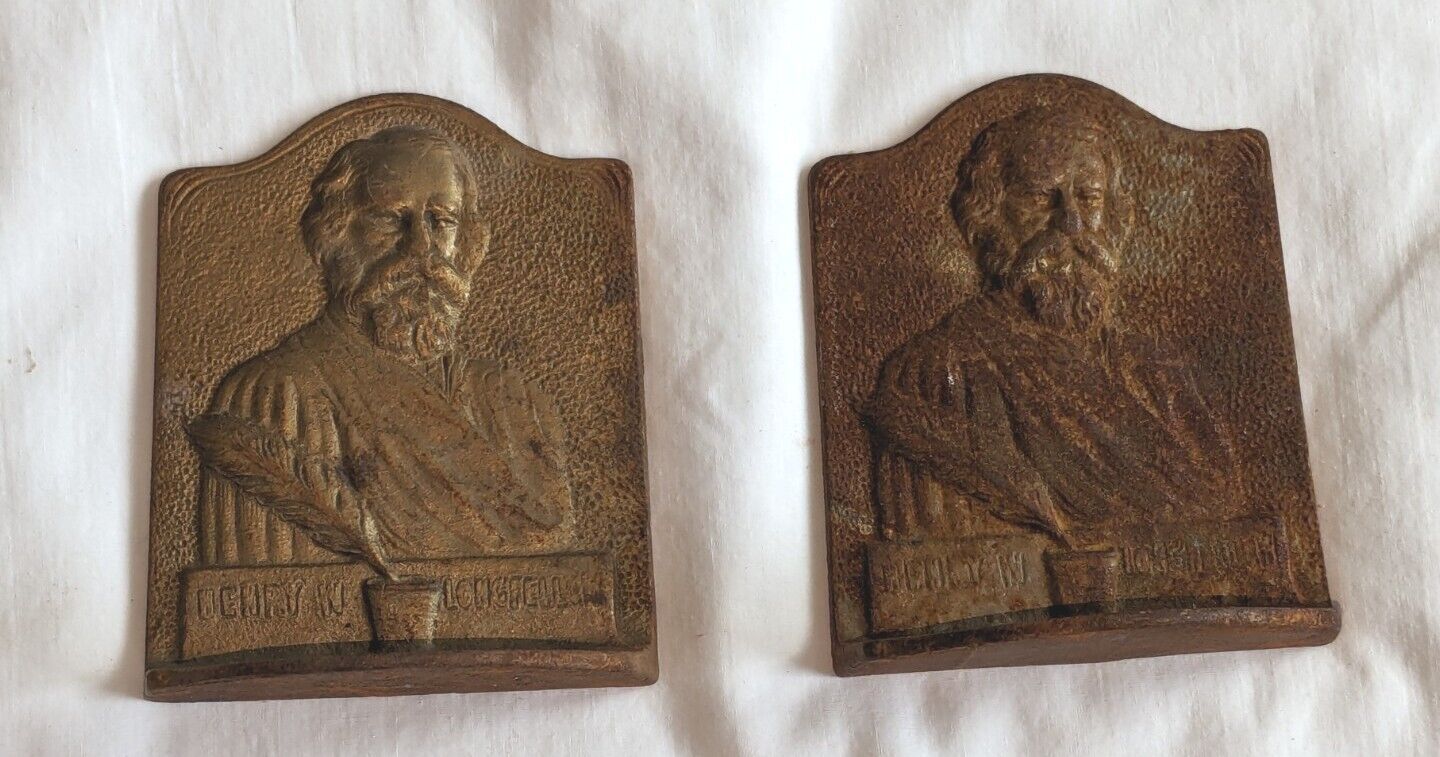 Pair Set of Vintage HENRY WADSWORTH LONGFELLOW Cast Iron BOOKENDS