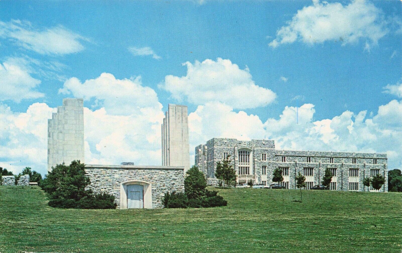 Parade Ground View of Memorial Court & Library VPI (Virginia Tech) Posted 1963