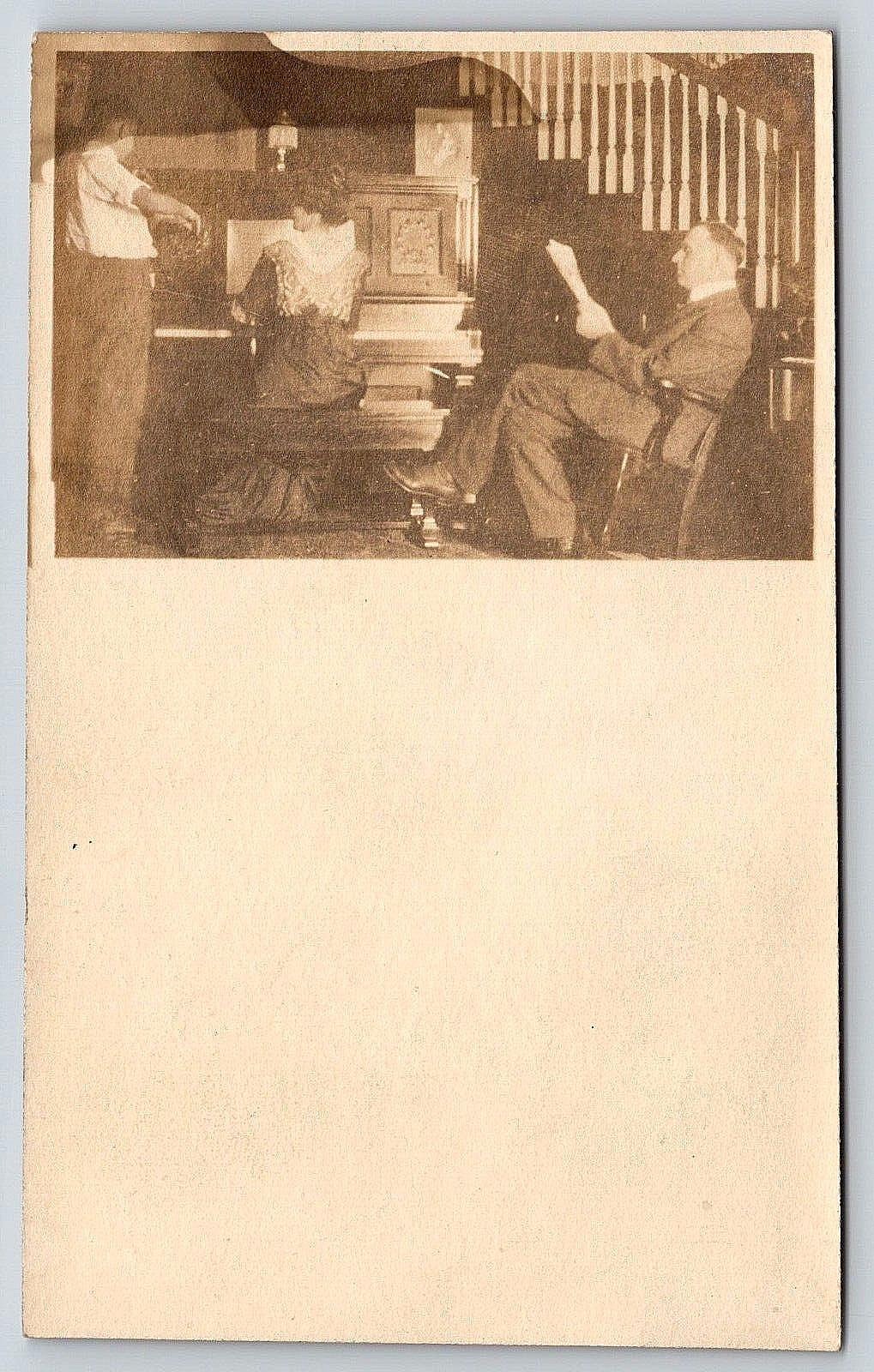 Original Vintage Antique Real Photo Postcard Picture People House Piano Music