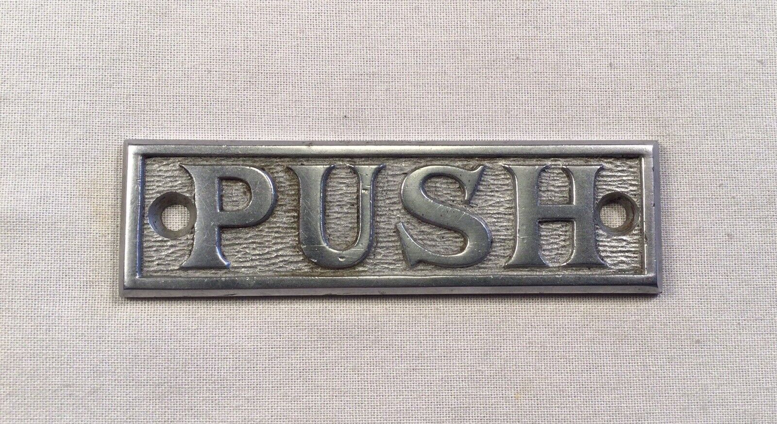 Vintage Art Deco PUSH Chrome Small Metal Door Sign 3 1/4”