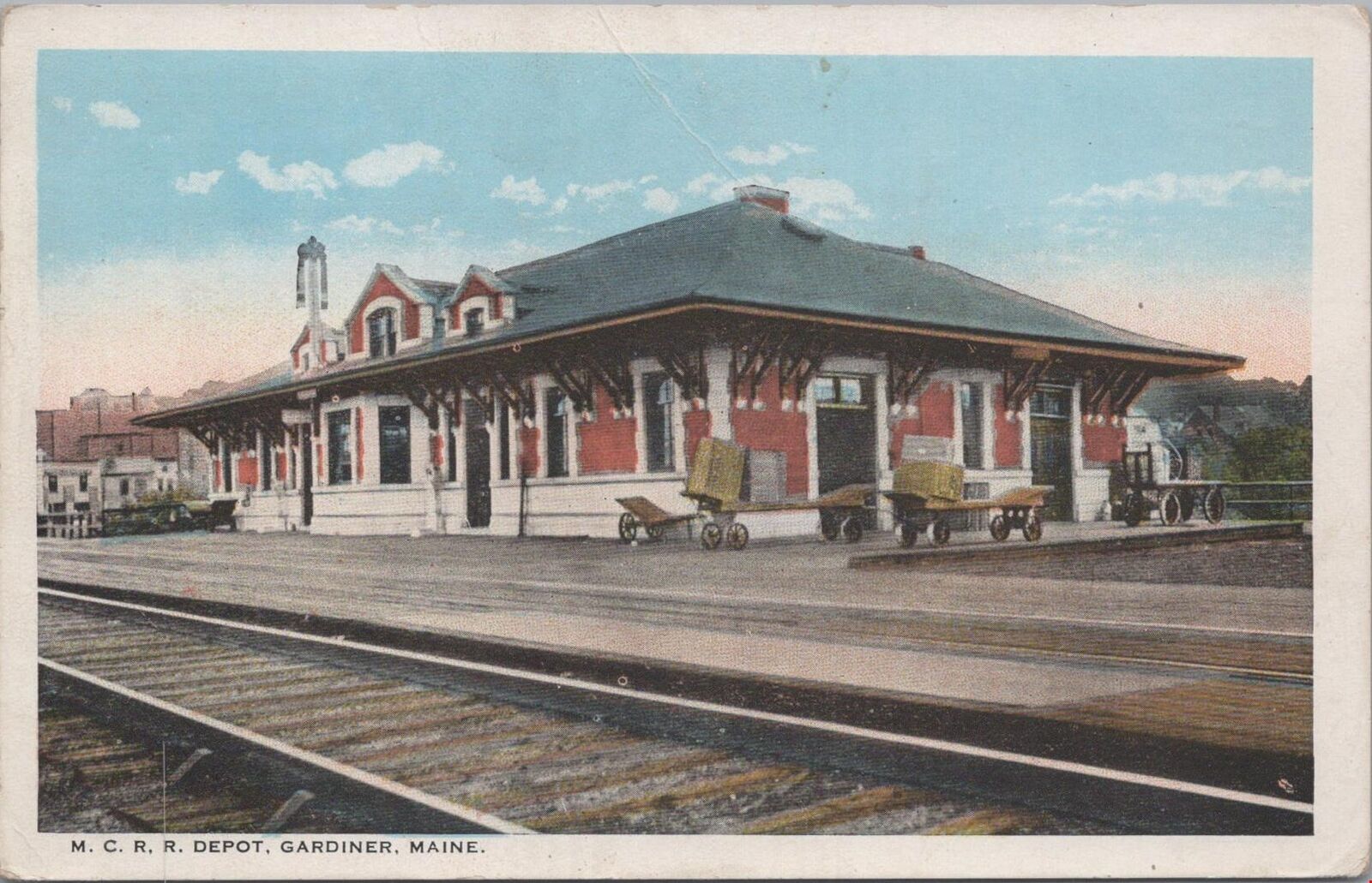 Postcard Railroad MCRR Depot Gardiner Maine ME 