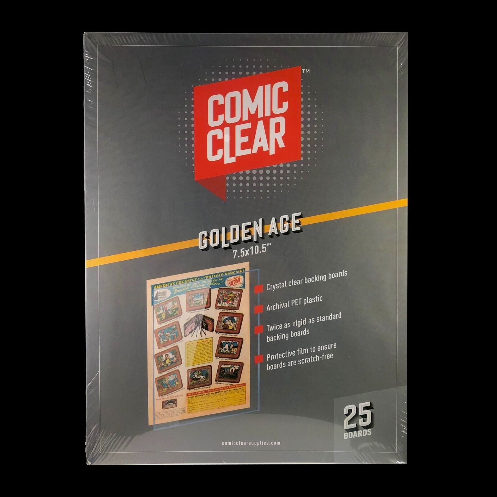 25-pack of Crystal-Clear Comic Clear Backing Boards - Golden Age Size