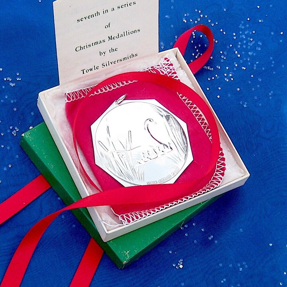 NEW • Towle 1977 SEVEN SWANS a-SWIMMING  Sterling Silver  CHRISTMAS MEDALLION