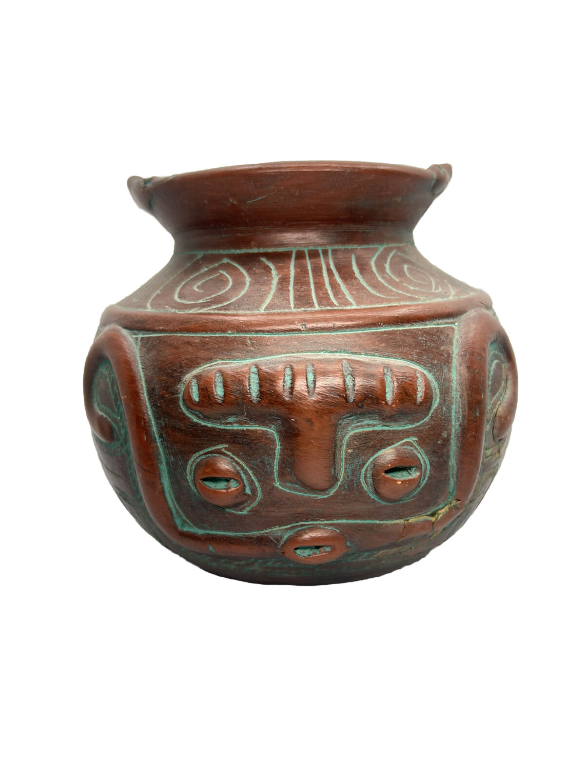 VTG Brazilian Marajoara Pottery Bowl Handmade w/Incised & Raised Details 6\