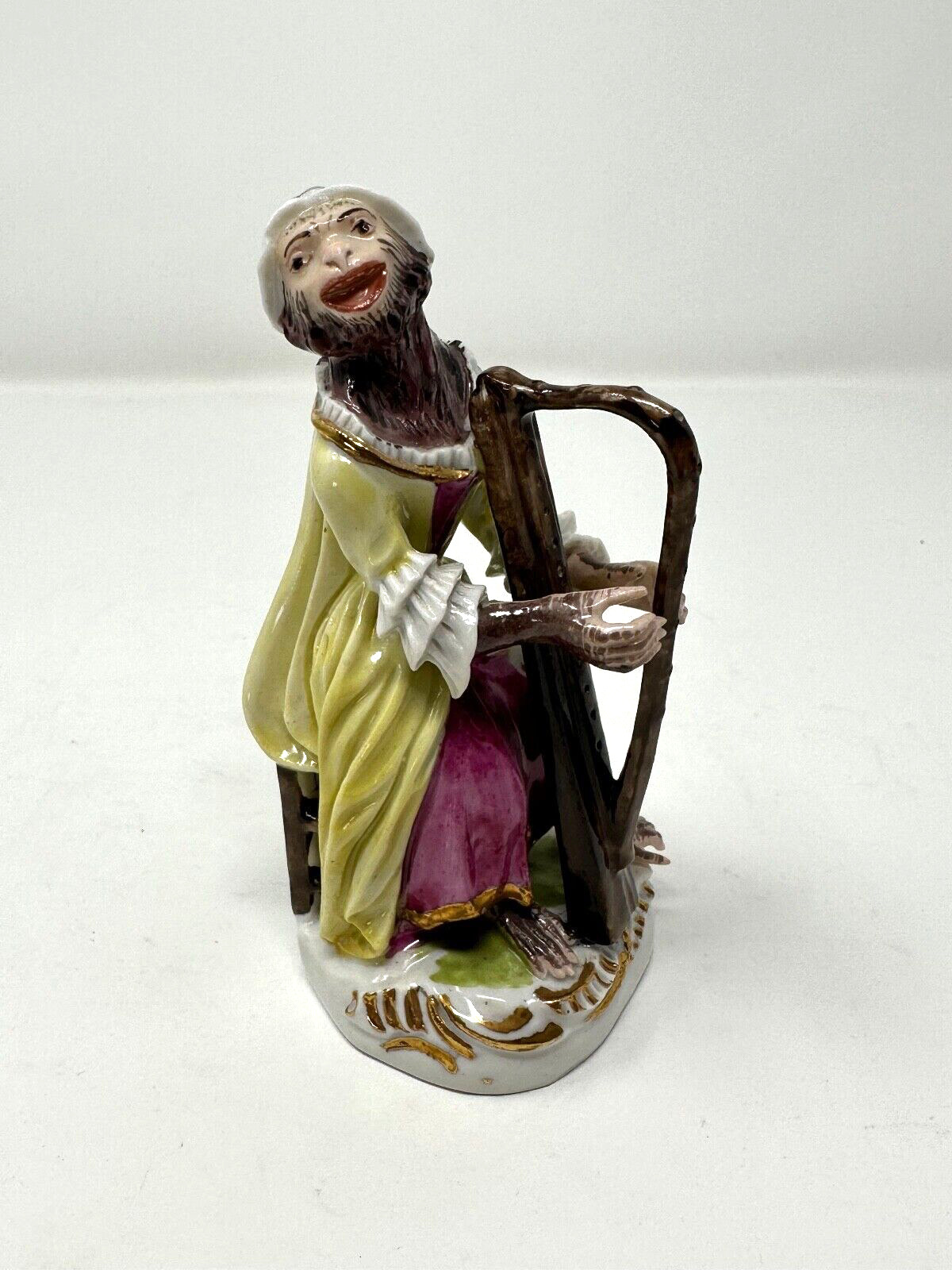 Antique Meissen Monkey Band Figurine - Female Harpist