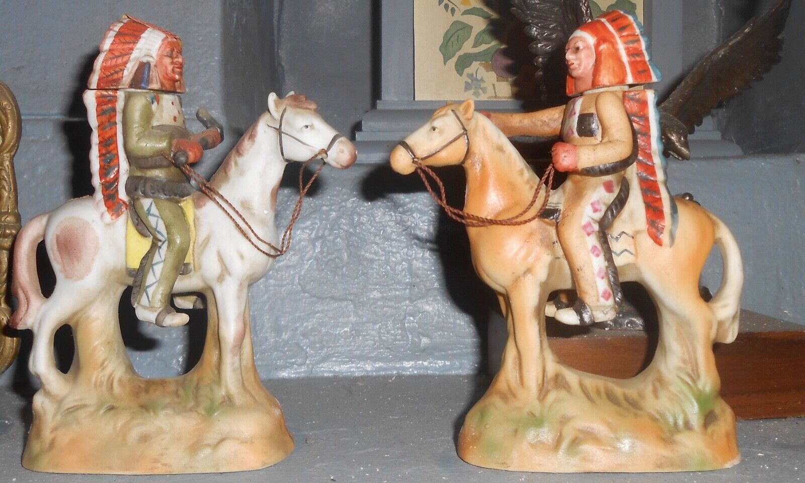 TWO Ski Country indian chief miniature decanters, No. 1 and 2