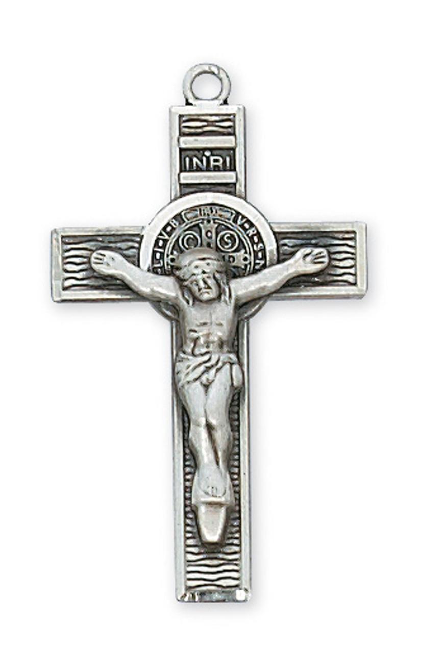 Elegant Sterling Silver St Benedict Crucifix Features 18in Long Chain