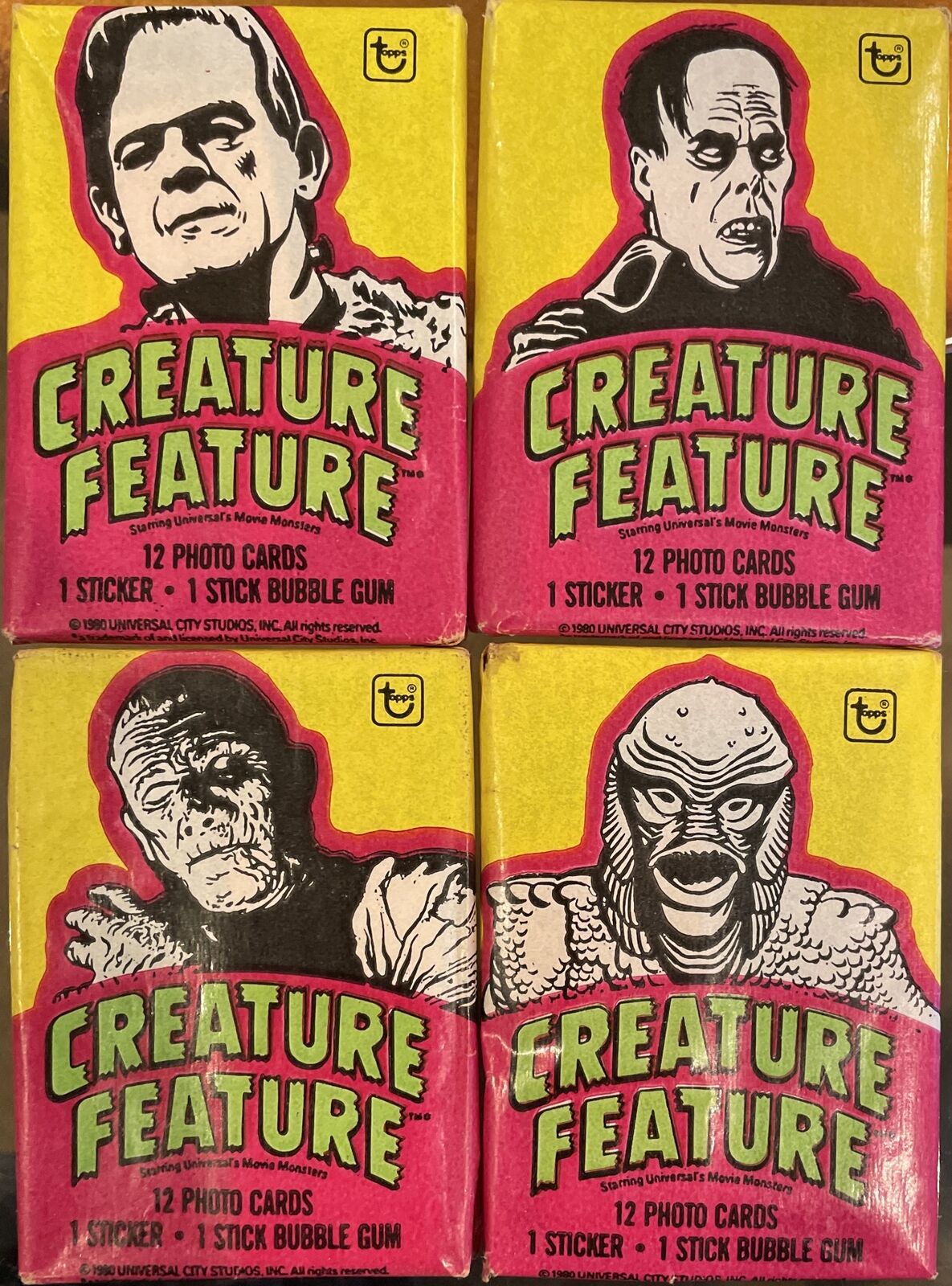 1980 Topps Creature Feature Wax Pack Lot of All Four Variations with gum