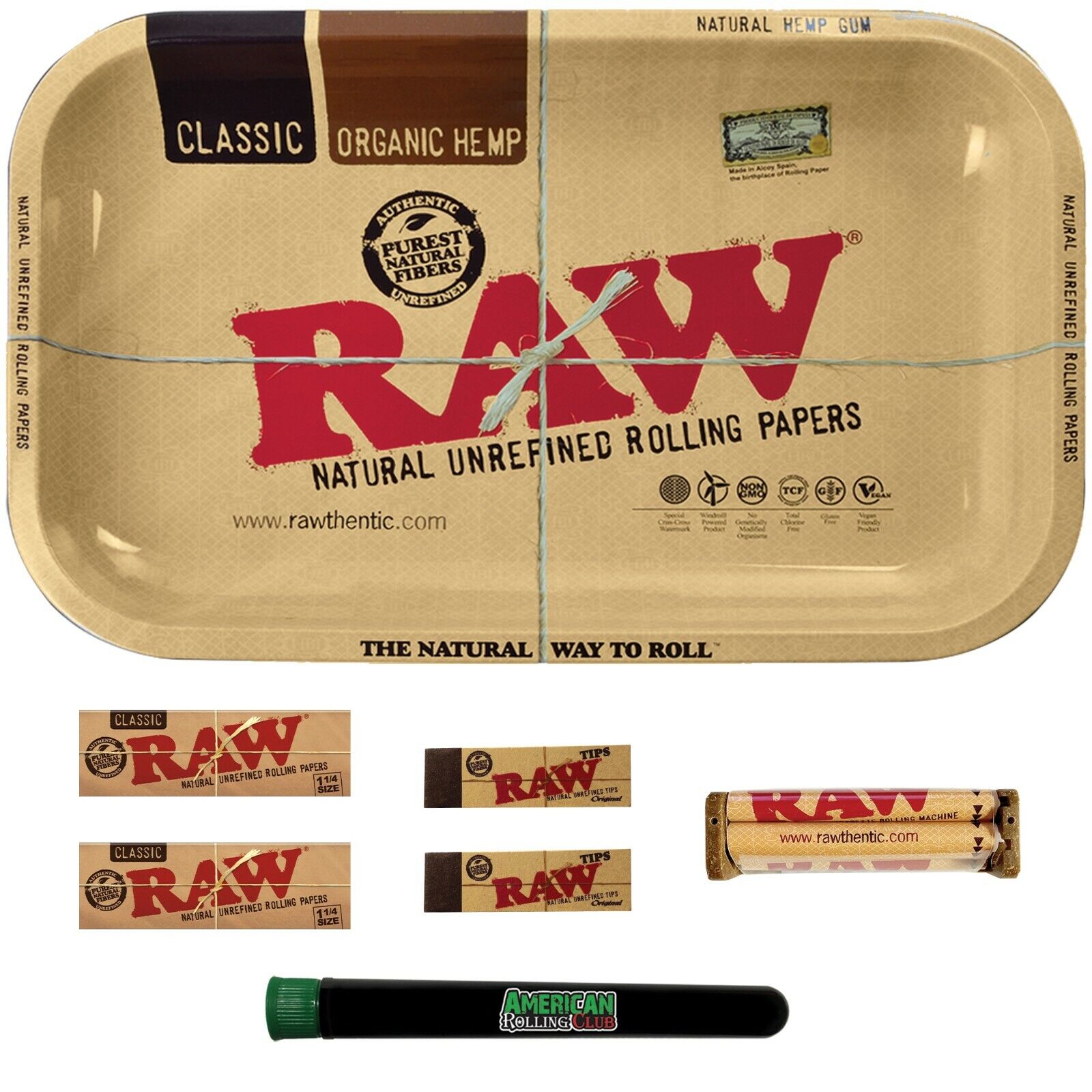 RAW Classic Small Combo~1 1/4 Papers Tray Tips Tube ~Original Tips~79 Roller