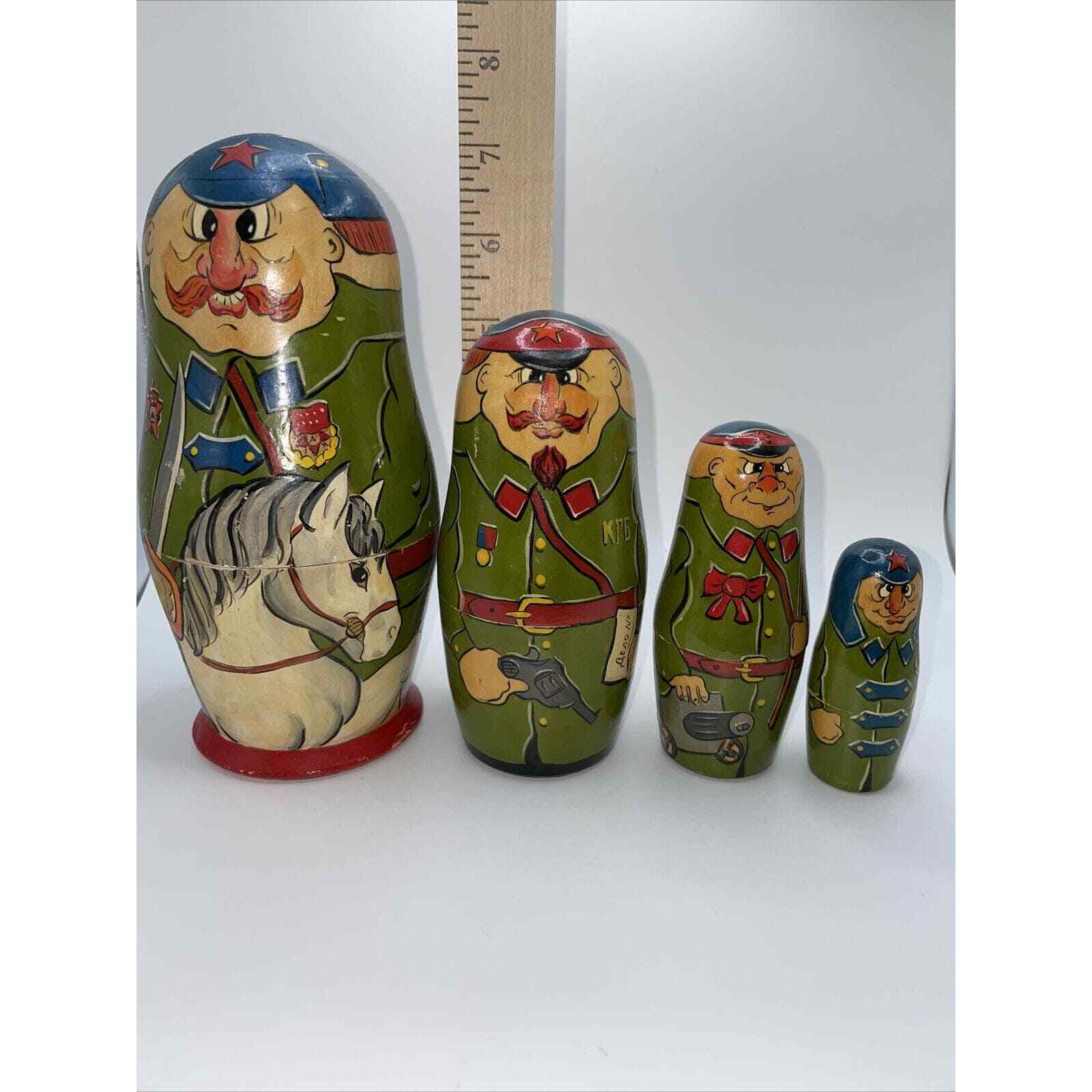 Vintage Nesting Dolls Political Russian 11 Matryoshka 4 pc Military cartoon