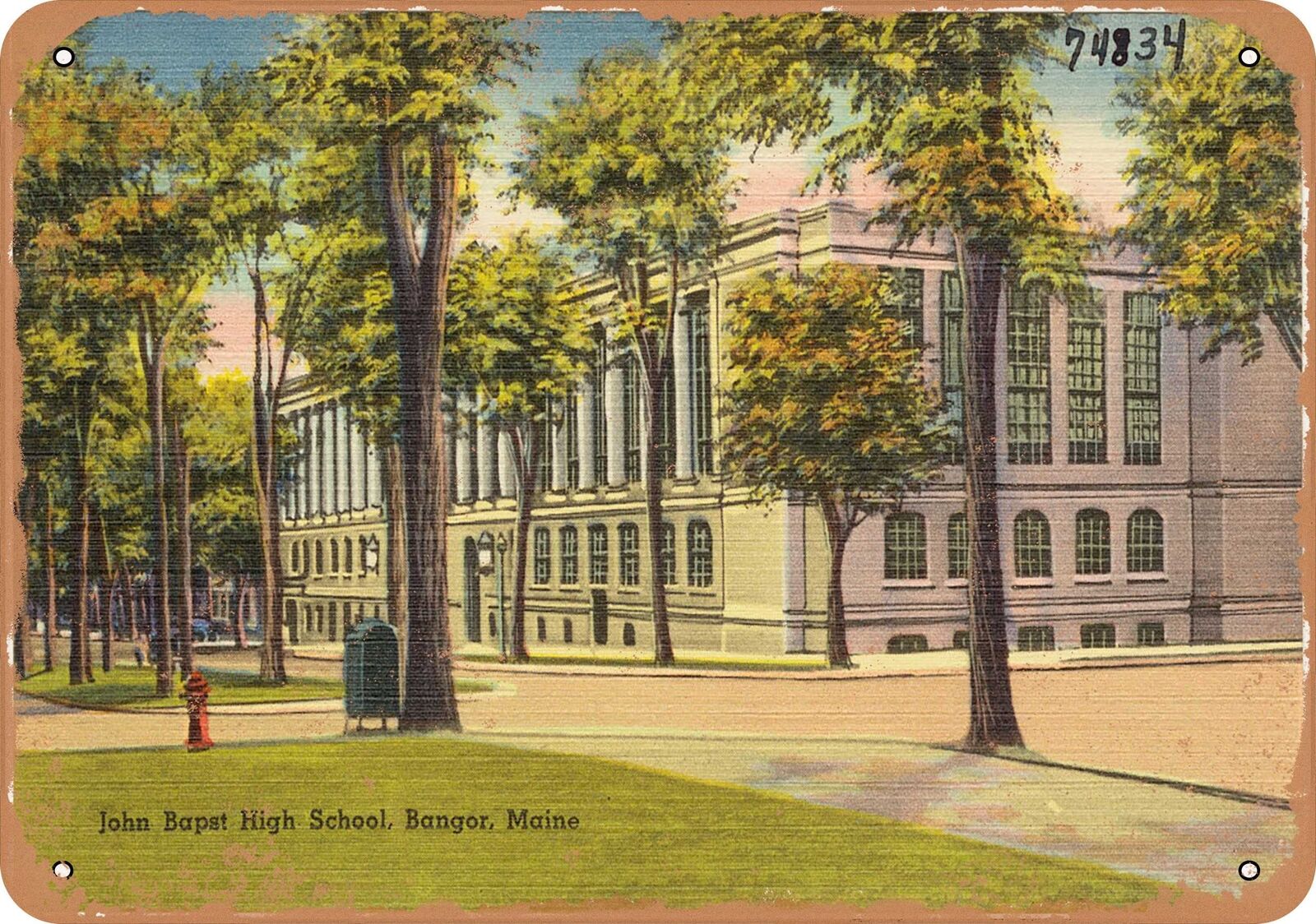 Metal Sign - Maine Postcard - John Bapst High School, Bangor, Maine