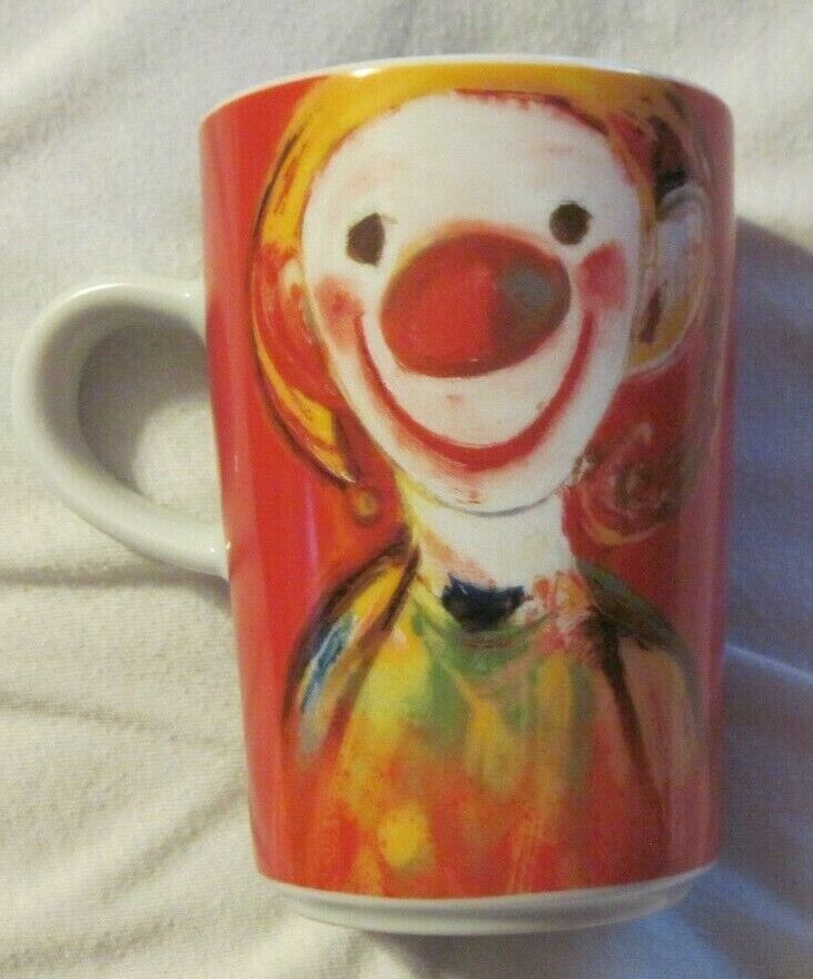 KAHLA- Germany Clown Ceramic Mug Marranne Aulie Signed Creepy RARE EUC