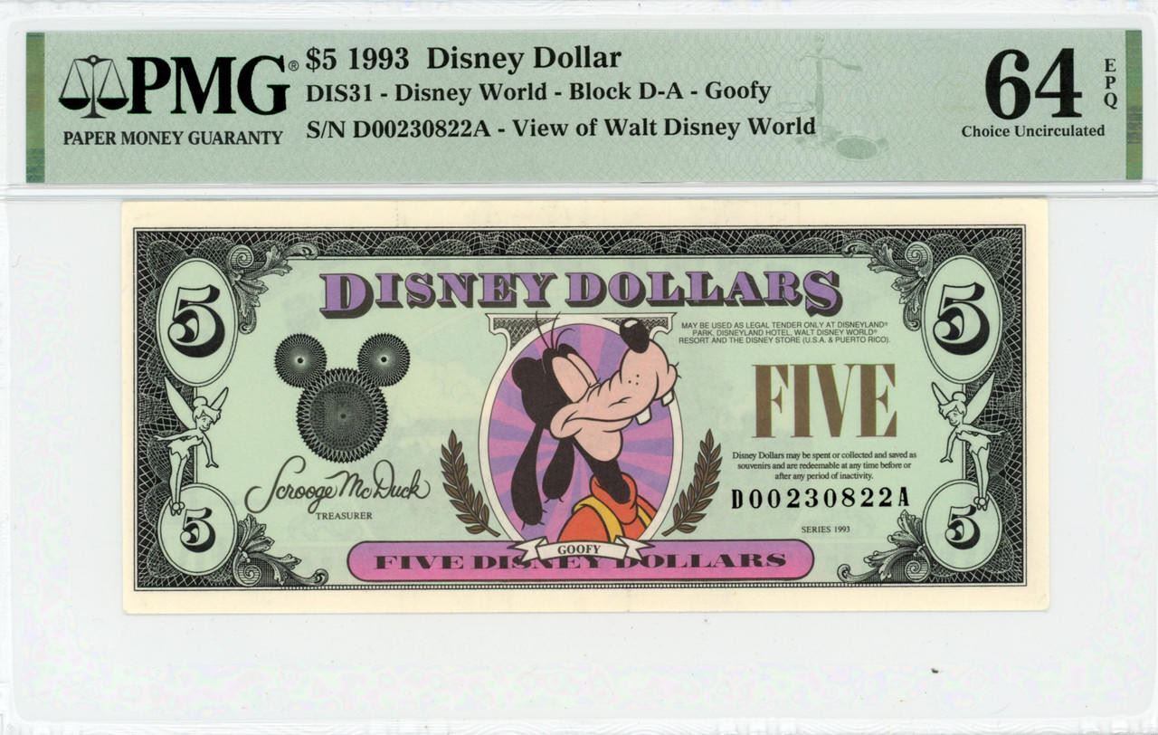 1993 $5 Disney Dollar Goofy PMG 64 EPQ (DIS31)