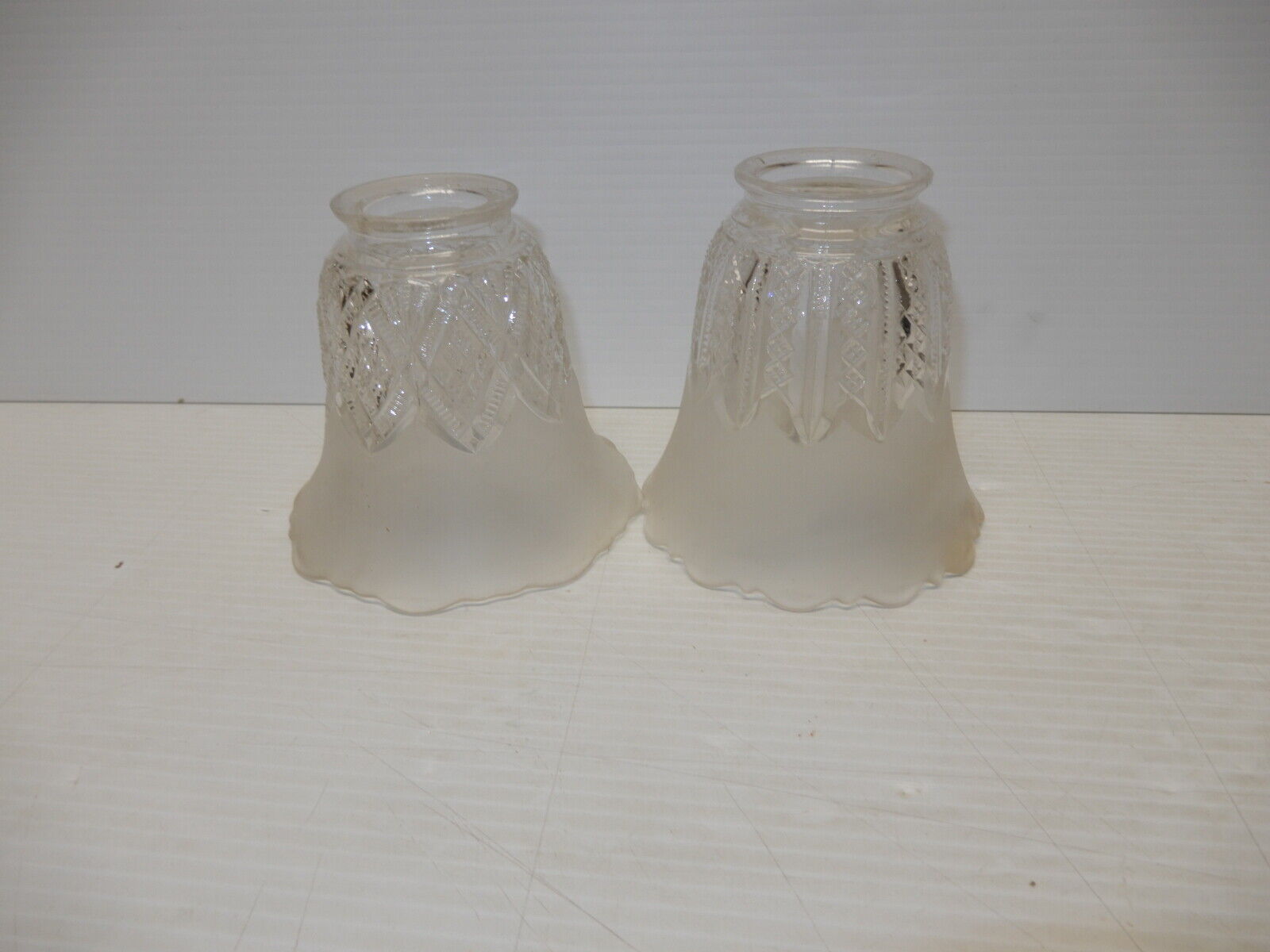 ANTIQUE NEAR PAIR PRESSED GLASS ELECTRIC LIGHT LAMP SHADES