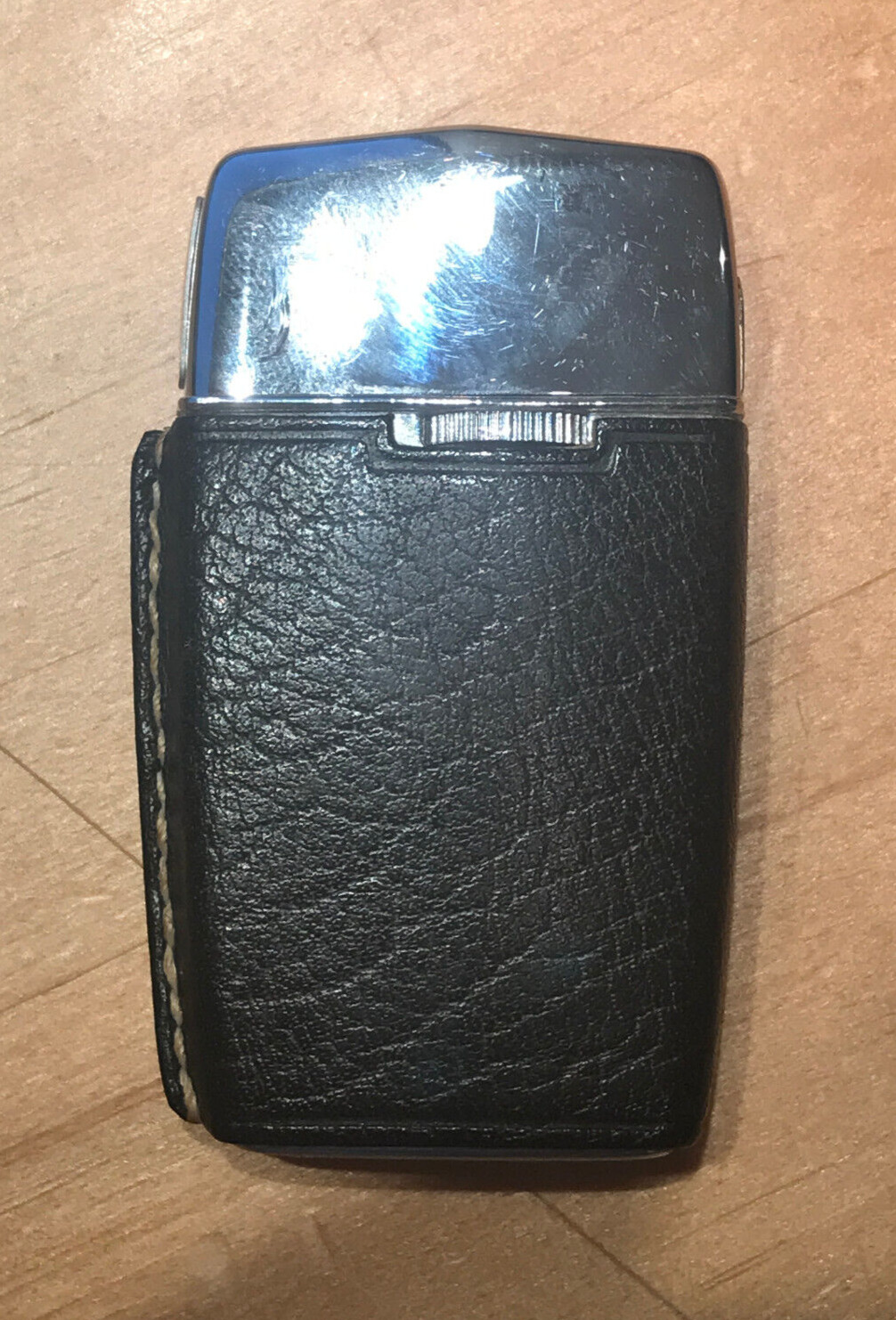 VINTAGE RONSON LIGHTER WITH BLACK LEATHER HOLDER MADE IN WEST GERMANY