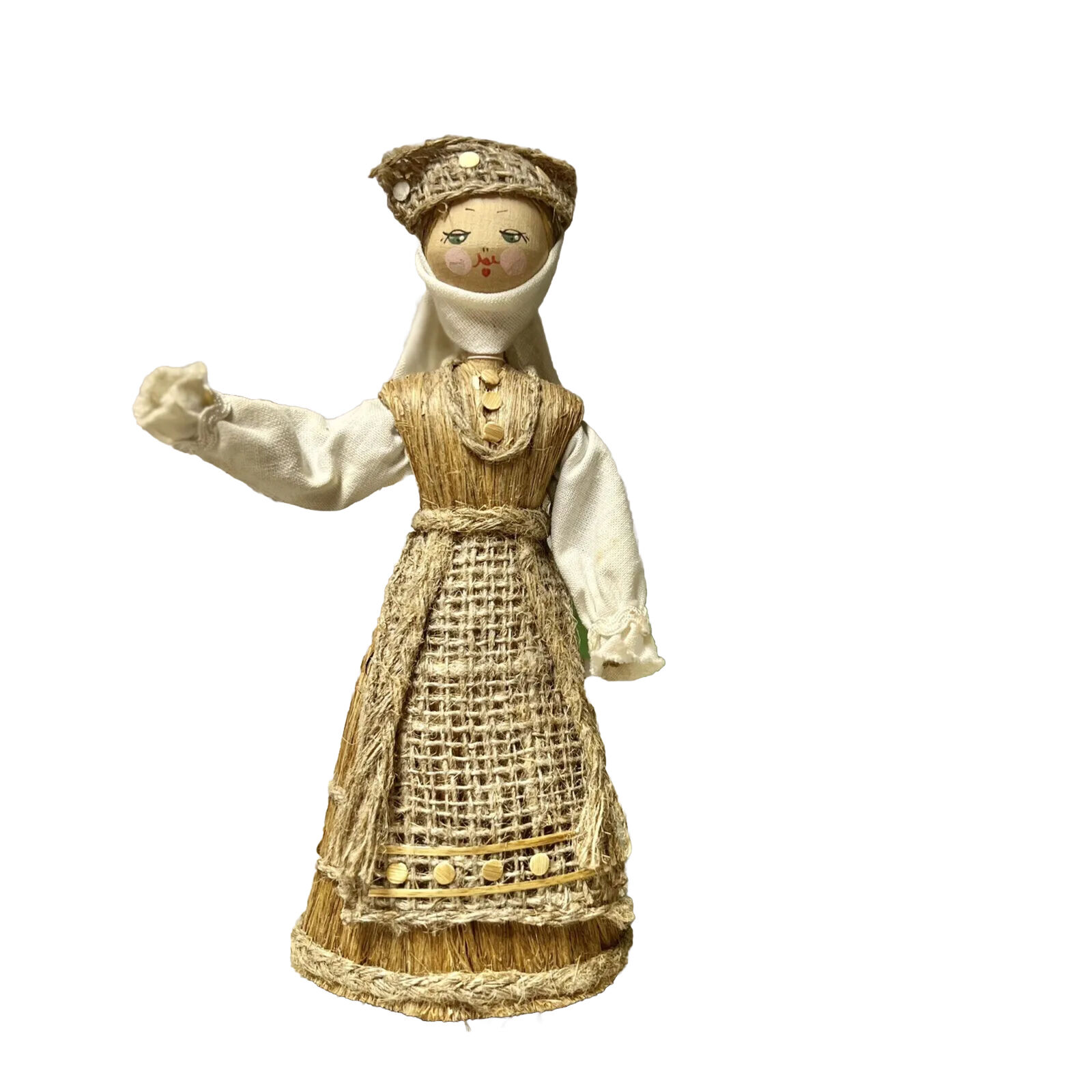 Traditional Vintage Minsk Belarus Russia Russian Flax Corn Husk Wood Doll 7.5”