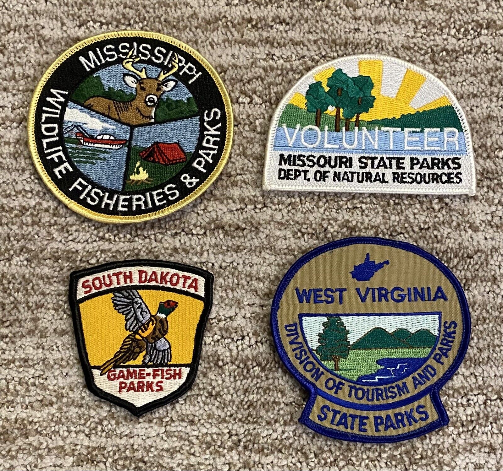 Lot Of Four (4) Game Fish and Parks Uniform Patch Patches S Dakota Missouri W VA