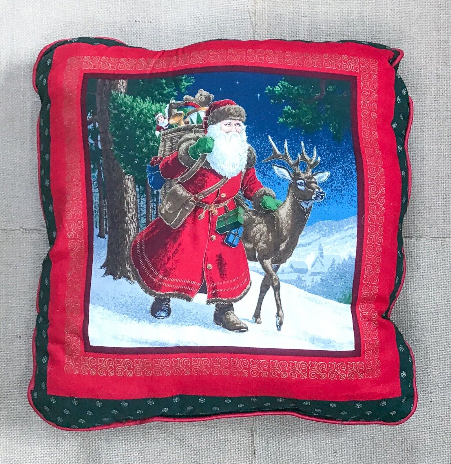 Old World Santa Claus Delivering Toys Throw Pillow Father Christmas Holiday