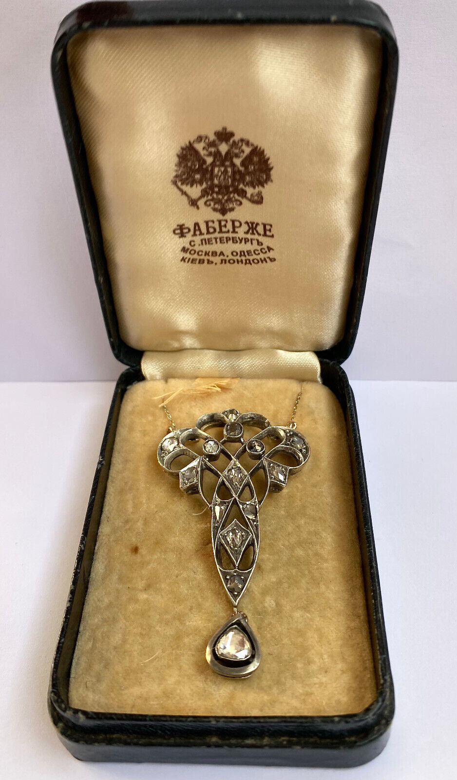 Antique Imperial 14k 56 Gold Natural Diamond Pendant Necklace KF
