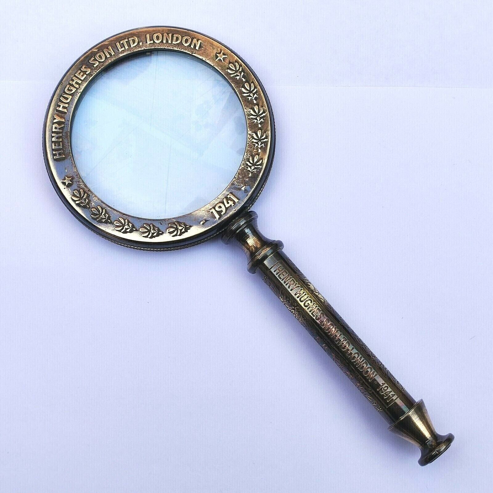 Antique Brass Heavy Magnifying Glass Vintage Magnifier Collectible B90