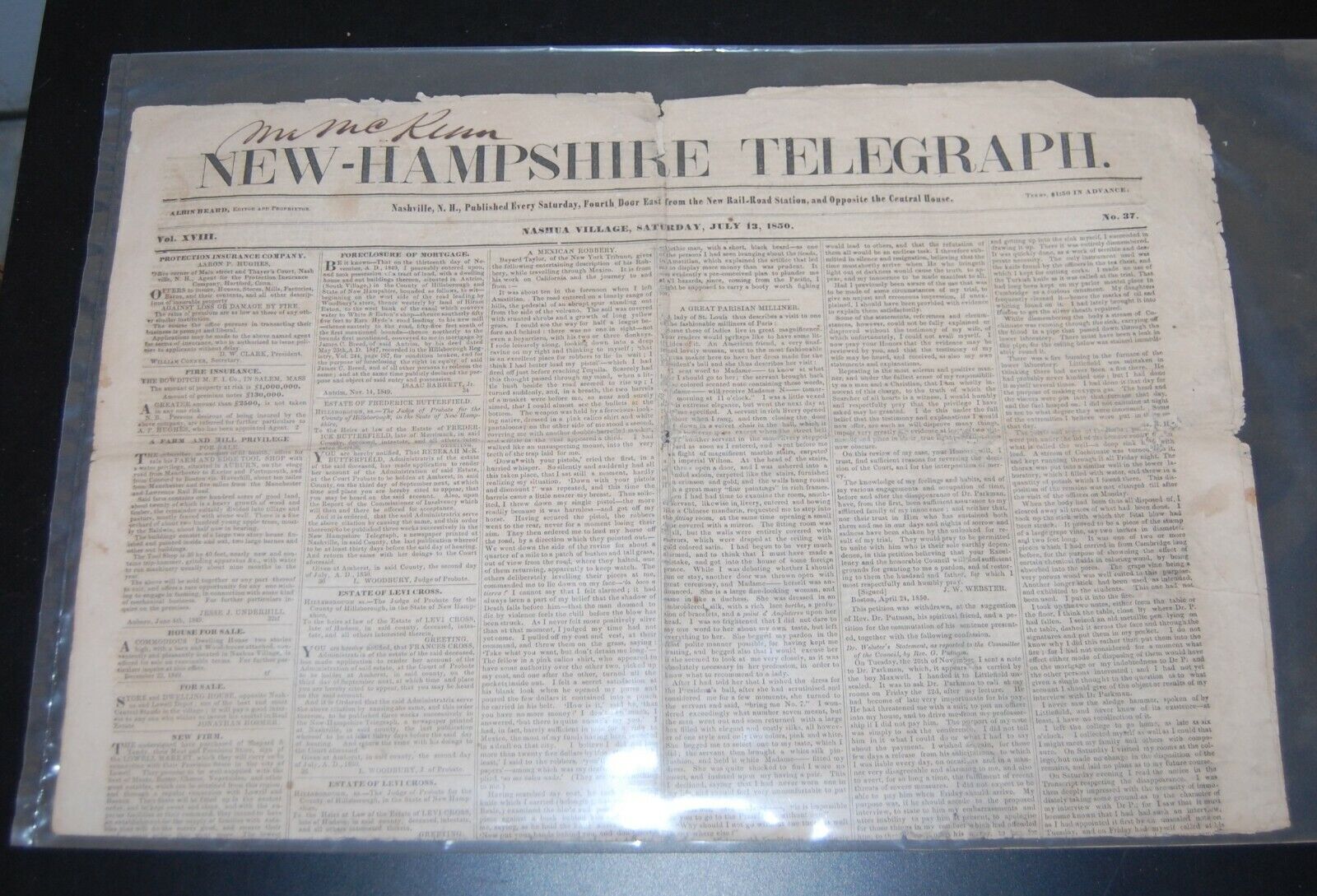 July 13 1850 New Hampshire Telegraph Newspaper