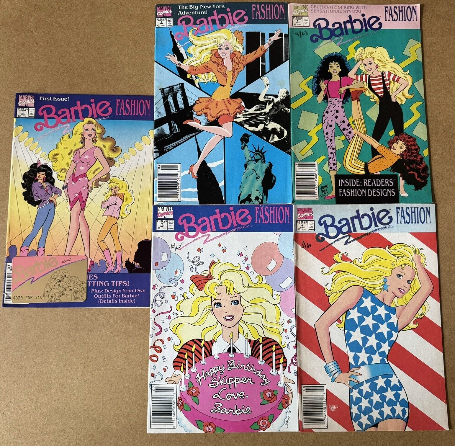 Lot of 5 Barbie Fashion Comic Books from 1991 - Includes FIRST Issue W/ Card 🩷